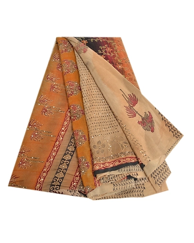 Sanskriti Vintage Sarees Multi Hand Beaded Kantha Pure Crepe Silk Sari Fabric, PRC-19078-Multi-Printed Floral Design-Pure Crepe Silk-7