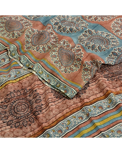 Sanskriti Vintage Sarees Indian Multi Pure Crepe Silk Printed Sari Craft Fabric, PRC-19080-Multi-Printed Floral Design-Pure Crepe Silk-2
