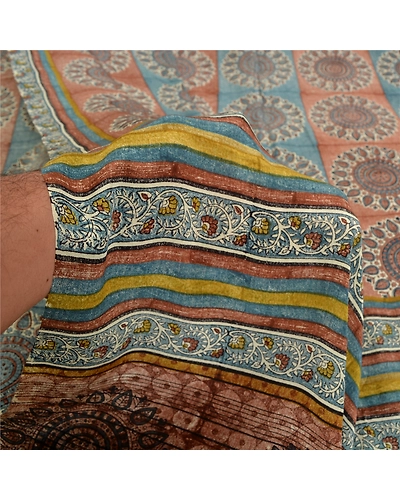 Sanskriti Vintage Sarees Indian Multi Pure Crepe Silk Printed Sari Craft Fabric, PRC-19080-Multi-Printed Floral Design-Pure Crepe Silk-3