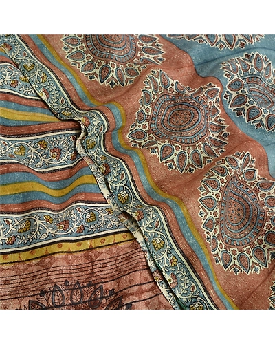 Sanskriti Vintage Sarees Indian Multi Pure Crepe Silk Printed Sari Craft Fabric, PRC-19080-Multi-Printed Floral Design-Pure Crepe Silk-5