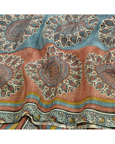 Sanskriti Vintage Sarees Indian Multi Pure Crepe Silk Printed Sari Craft Fabric, PRC-19080-Multi-Printed Floral Design-Pure Crepe Silk-6