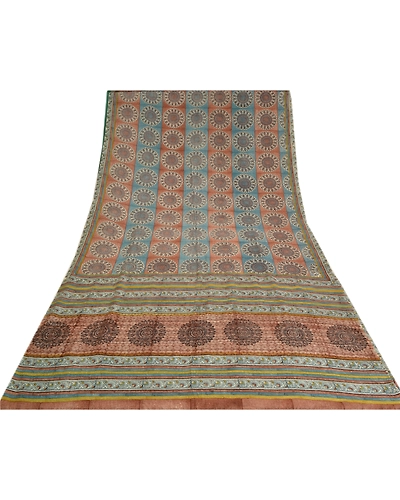 Sanskriti Vintage Sarees Indian Multi Pure Crepe Silk Printed Sari Craft Fabric, PRC-19080-Multi-Printed Floral Design-Pure Crepe Silk-8