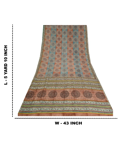 Sanskriti Vintage Sarees Indian Multi Pure Crepe Silk Printed Sari Craft Fabric, PRC-19080-Multi-Printed Floral Design-Pure Crepe Silk-9