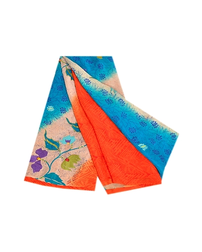 Sanskriti Vintage Sarees Orange Hand Beaded Pure Crepe Silk Printed Sari Fabric, PRC-19092-Orange-Printed Floral Design-Pure Crepe Silk-7