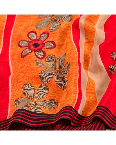 Sanskriti Vintage Sarees Red Pure Crepe Silk Printed Sari Floral Craft Fabric, PRC-19108-Red-Printed Floral Design-Pure Crepe Silk-6