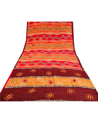 Sanskriti Vintage Sarees Red Pure Crepe Silk Printed Sari Floral Craft Fabric, PRC-19108-Red-Printed Floral Design-Pure Crepe Silk-8