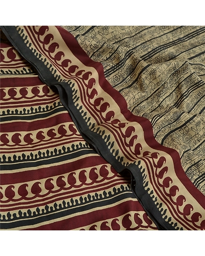 Sanskriti Vintage Sarees Gray Pure Crepe Silk Printed Sari Floral Craft Fabric, PRC-19110-Gray-Printed Floral Design-Pure Crepe Silk-5