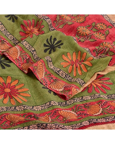 Sanskriti Vintage Sarees Indian Brown Printed Pure Crepe Silk Sari Craft Fabric, PRC-19148-Brown-Printed Floral Design-Pure Crepe Silk-2