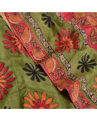Sanskriti Vintage Sarees Indian Brown Printed Pure Crepe Silk Sari Craft Fabric, PRC-19148-Brown-Printed Floral Design-Pure Crepe Silk-5