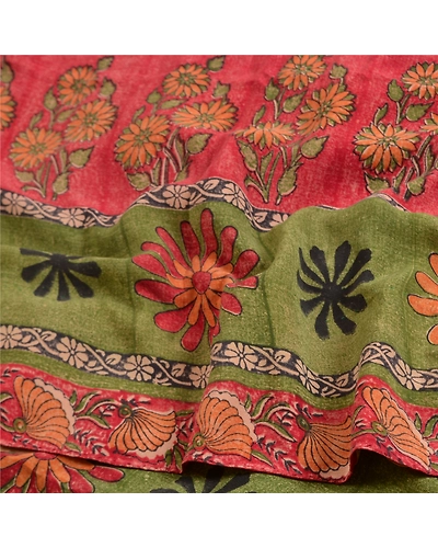 Sanskriti Vintage Sarees Indian Brown Printed Pure Crepe Silk Sari Craft Fabric, PRC-19148-Brown-Printed Floral Design-Pure Crepe Silk-6