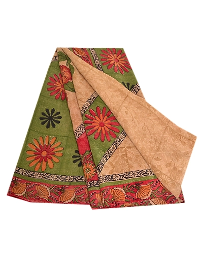 Sanskriti Vintage Sarees Indian Brown Printed Pure Crepe Silk Sari Craft Fabric, PRC-19148-Brown-Printed Floral Design-Pure Crepe Silk-7