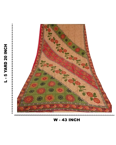 Sanskriti Vintage Sarees Indian Brown Printed Pure Crepe Silk Sari Craft Fabric, PRC-19148-Brown-Printed Floral Design-Pure Crepe Silk-9