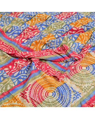 Sanskriti Vintage Sarees Multi Pure Crepe Silk Printed Sari Soft Craft Fabric, PRC-19159-Multi-Printed Floral Design-Pure Crepe Silk-1