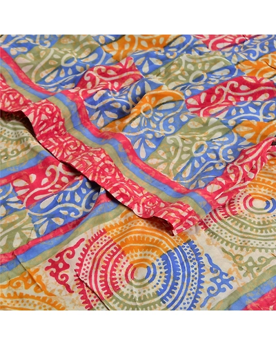 Sanskriti Vintage Sarees Multi Pure Crepe Silk Printed Sari Soft Craft Fabric, PRC-19159-Multi-Printed Floral Design-Pure Crepe Silk-2