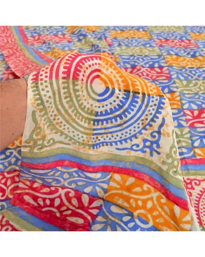Sanskriti Vintage Sarees Multi Pure Crepe Silk Printed Sari Soft Craft Fabric, PRC-19159-Multi-Printed Floral Design-Pure Crepe Silk-3