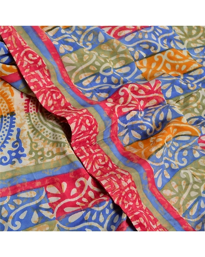 Sanskriti Vintage Sarees Multi Pure Crepe Silk Printed Sari Soft Craft Fabric, PRC-19159-Multi-Printed Floral Design-Pure Crepe Silk-5