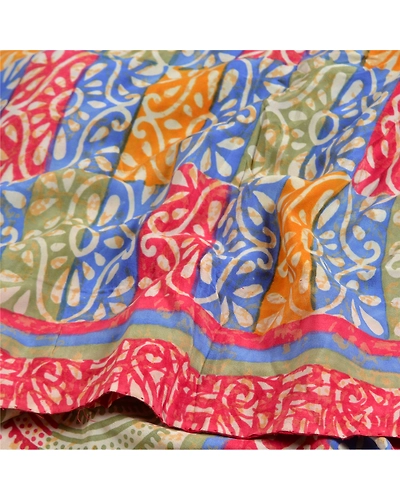 Sanskriti Vintage Sarees Multi Pure Crepe Silk Printed Sari Soft Craft Fabric, PRC-19159-Multi-Printed Floral Design-Pure Crepe Silk-6