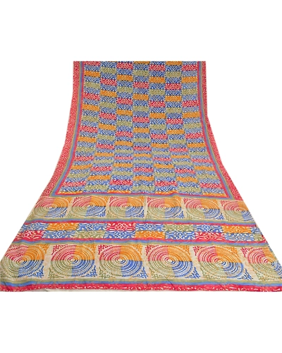 Sanskriti Vintage Sarees Multi Pure Crepe Silk Printed Sari Soft Craft Fabric, PRC-19159-Multi-Printed Floral Design-Pure Crepe Silk-8