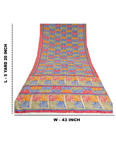 Sanskriti Vintage Sarees Multi Pure Crepe Silk Printed Sari Soft Craft Fabric, PRC-19159-Multi-Printed Floral Design-Pure Crepe Silk-9
