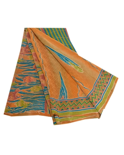 Sanskriti Vintage Sarees Indian Orange Pure Crepe Silk Printed Sari Craft Fabric, PRC-19171-Orange-Printed Floral Design-Pure Crepe Silk-7