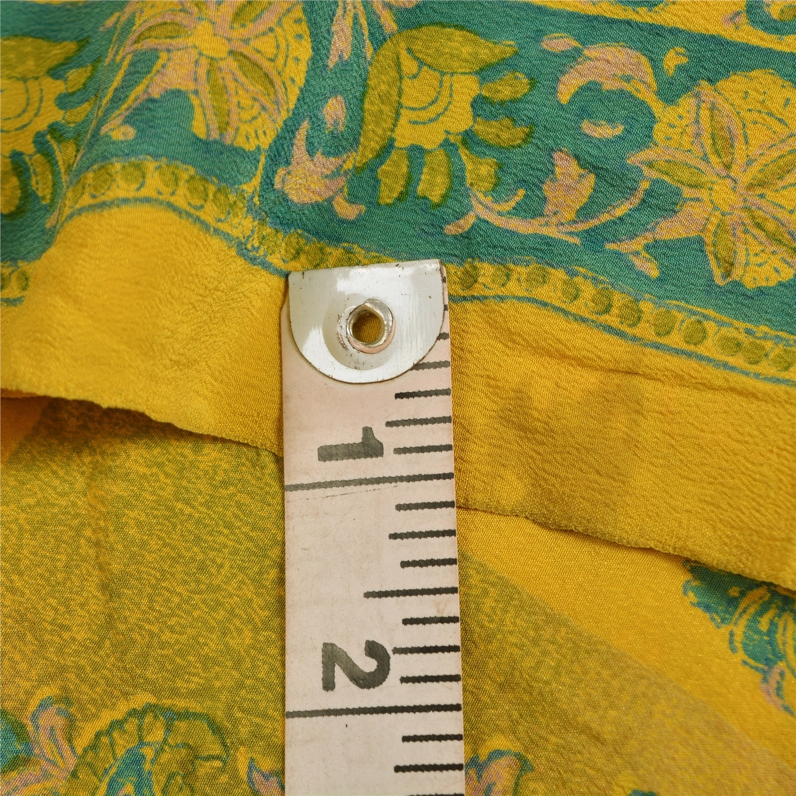 Sanskriti Vintage Sarees Indian Yellow Printed Pure Crepe Silk Sari Craft Fabric, PRC-19178-Yellow-Printed Floral Design-Pure Crepe Silk-3