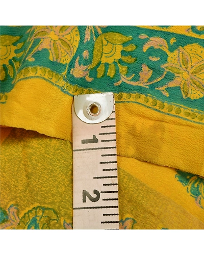 Sanskriti Vintage Sarees Indian Yellow Printed Pure Crepe Silk Sari Craft Fabric, PRC-19178-Yellow-Printed Floral Design-Pure Crepe Silk-3