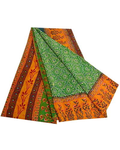 Sanskriti Vintage Sarees Green Indian Printed Pure Crepe Silk Sari Craft Fabric, PRC-19183-Green-Printed Floral Design-Pure Crepe Silk-7
