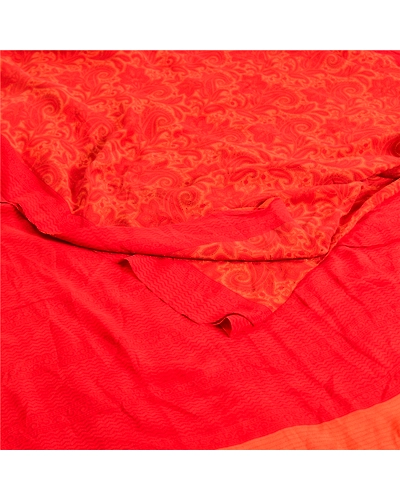 Sanskriti Vintage Sarees Red Indian Printed Pure Crepe Silk Sari Craft Fabric, PRC-19185-Red-Printed Floral Design-Pure Crepe Silk-1