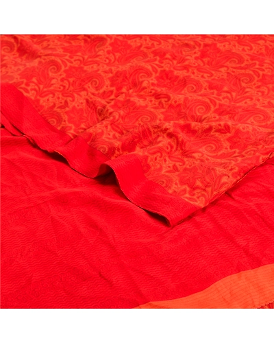 Sanskriti Vintage Sarees Red Indian Printed Pure Crepe Silk Sari Craft Fabric, PRC-19185-Red-Printed Floral Design-Pure Crepe Silk-2
