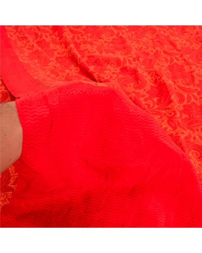 Sanskriti Vintage Sarees Red Indian Printed Pure Crepe Silk Sari Craft Fabric, PRC-19185-Red-Printed Floral Design-Pure Crepe Silk-3