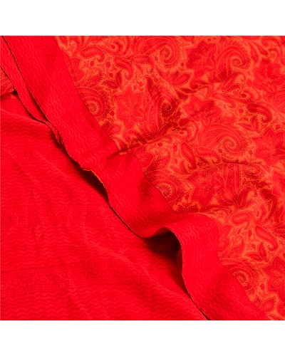 Sanskriti Vintage Sarees Red Indian Printed Pure Crepe Silk Sari Craft Fabric, PRC-19185-Red-Printed Floral Design-Pure Crepe Silk-5