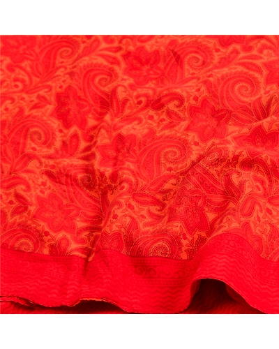 Sanskriti Vintage Sarees Red Indian Printed Pure Crepe Silk Sari Craft Fabric, PRC-19185-Red-Printed Floral Design-Pure Crepe Silk-6