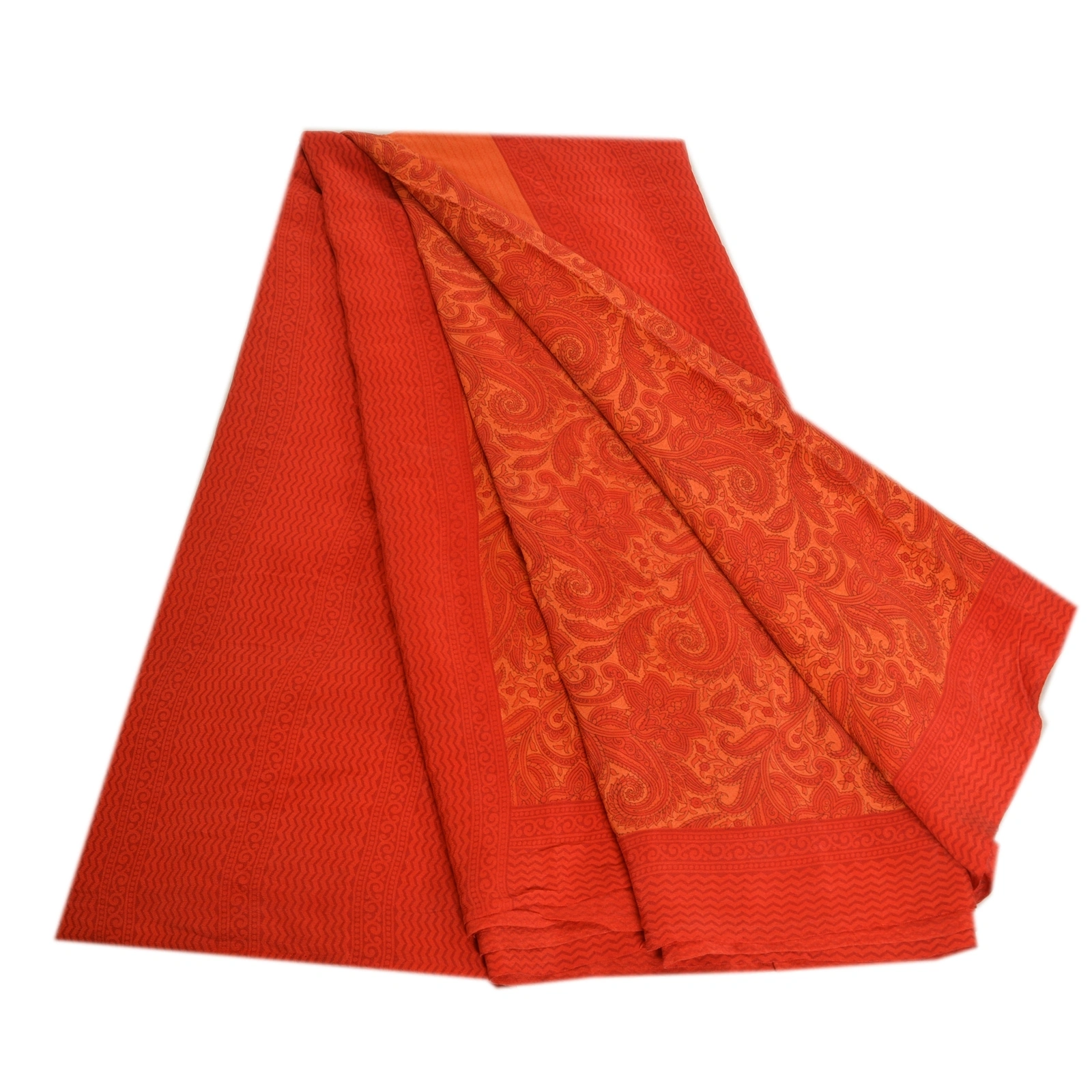 Sanskriti Vintage Sarees Red Indian Printed Pure Crepe Silk Sari Craft Fabric, PRC-19185-Red-Printed Floral Design-Pure Crepe Silk-7