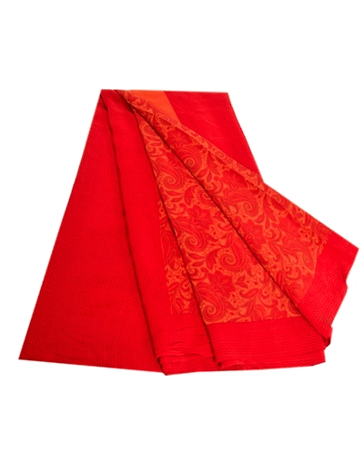 Sanskriti Vintage Sarees Red Indian Printed Pure Crepe Silk Sari Craft Fabric, PRC-19185-Red-Printed Floral Design-Pure Crepe Silk-7