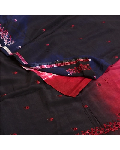 Sanskriti Vintage Sarees Black Tie-Dye Embroidered Pure Crepe Silk Sari Fabric, PRC-19205-Black-Printed Floral Design-Pure Crepe Silk-1