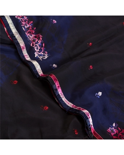 Sanskriti Vintage Sarees Black Tie-Dye Embroidered Pure Crepe Silk Sari Fabric, PRC-19205-Black-Printed Floral Design-Pure Crepe Silk-5