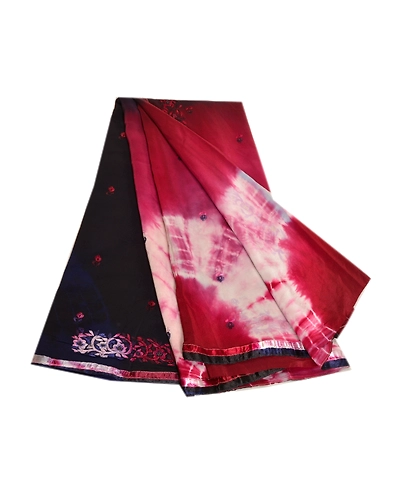 Sanskriti Vintage Sarees Black Tie-Dye Embroidered Pure Crepe Silk Sari Fabric, PRC-19205-Black-Printed Floral Design-Pure Crepe Silk-7
