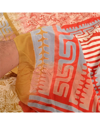 Sanskriti Vintage Sarees Indian Cream Pure Crepe Silk Printed Sari Craft Fabric, PRC-19206-Cream-Printed Floral Design-Pure Crepe Silk-3