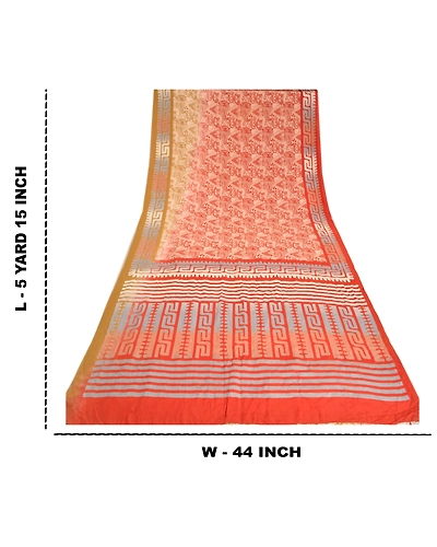 Sanskriti Vintage Sarees Indian Cream Pure Crepe Silk Printed Sari Craft Fabric, PRC-19206-Cream-Printed Floral Design-Pure Crepe Silk-9