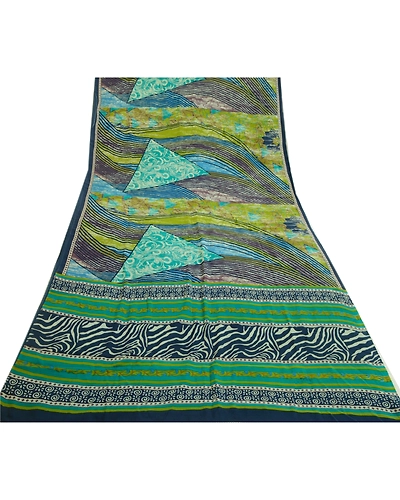 Sanskriti Vintage Sarees Multi Indian Pure Crepe Silk Printed Sari Craft Fabric, PRC-19219-Multi-Printed Floral Design-Pure Crepe Silk-8