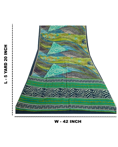 Sanskriti Vintage Sarees Multi Indian Pure Crepe Silk Printed Sari Craft Fabric, PRC-19219-Multi-Printed Floral Design-Pure Crepe Silk-10