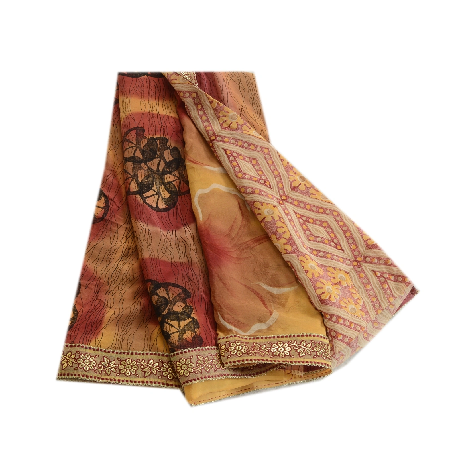 Sanskriti Vintage Sarees Red Indian Pure Crepe Silk Printed Sari Craft Fabric, PRC-19221-Red-Printed Floral Design-Pure Crepe Silk-7