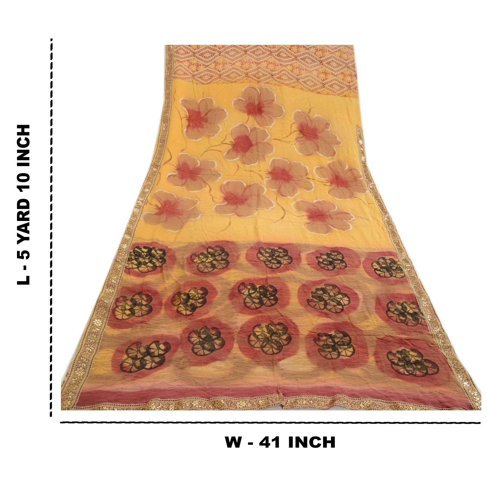 Sanskriti Vintage Sarees Red Indian Pure Crepe Silk Printed Sari Craft Fabric, PRC-19221-Red-Printed Floral Design-Pure Crepe Silk-9