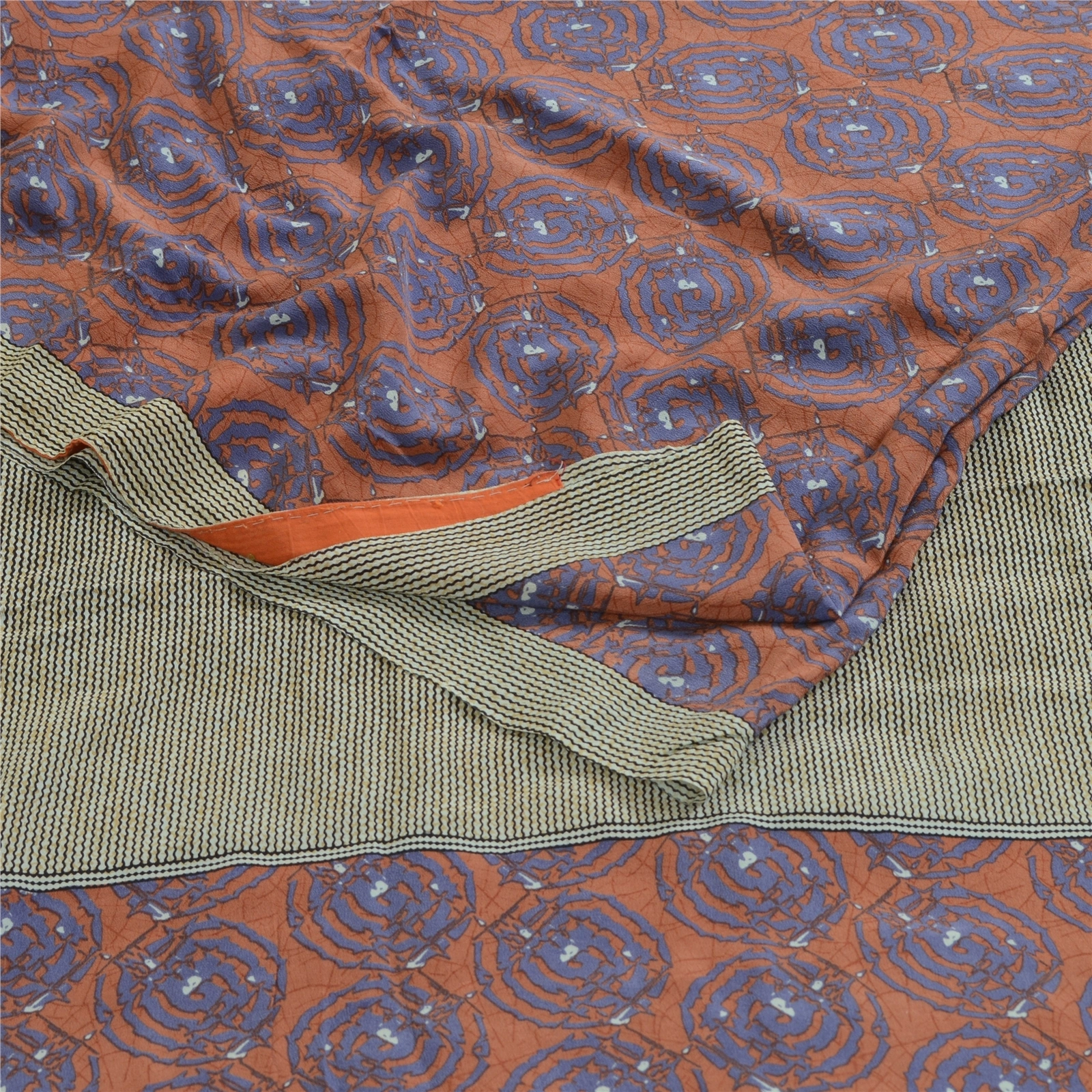 Sanskriti Vintage Sarees Brown Indian Pure Crepe Silk Printed Sari Craft Fabric, PRC-19225-Brown-Printed Floral Design-Pure Crepe Silk-1