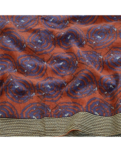 Sanskriti Vintage Sarees Brown Indian Pure Crepe Silk Printed Sari Craft Fabric, PRC-19225-Brown-Printed Floral Design-Pure Crepe Silk-6