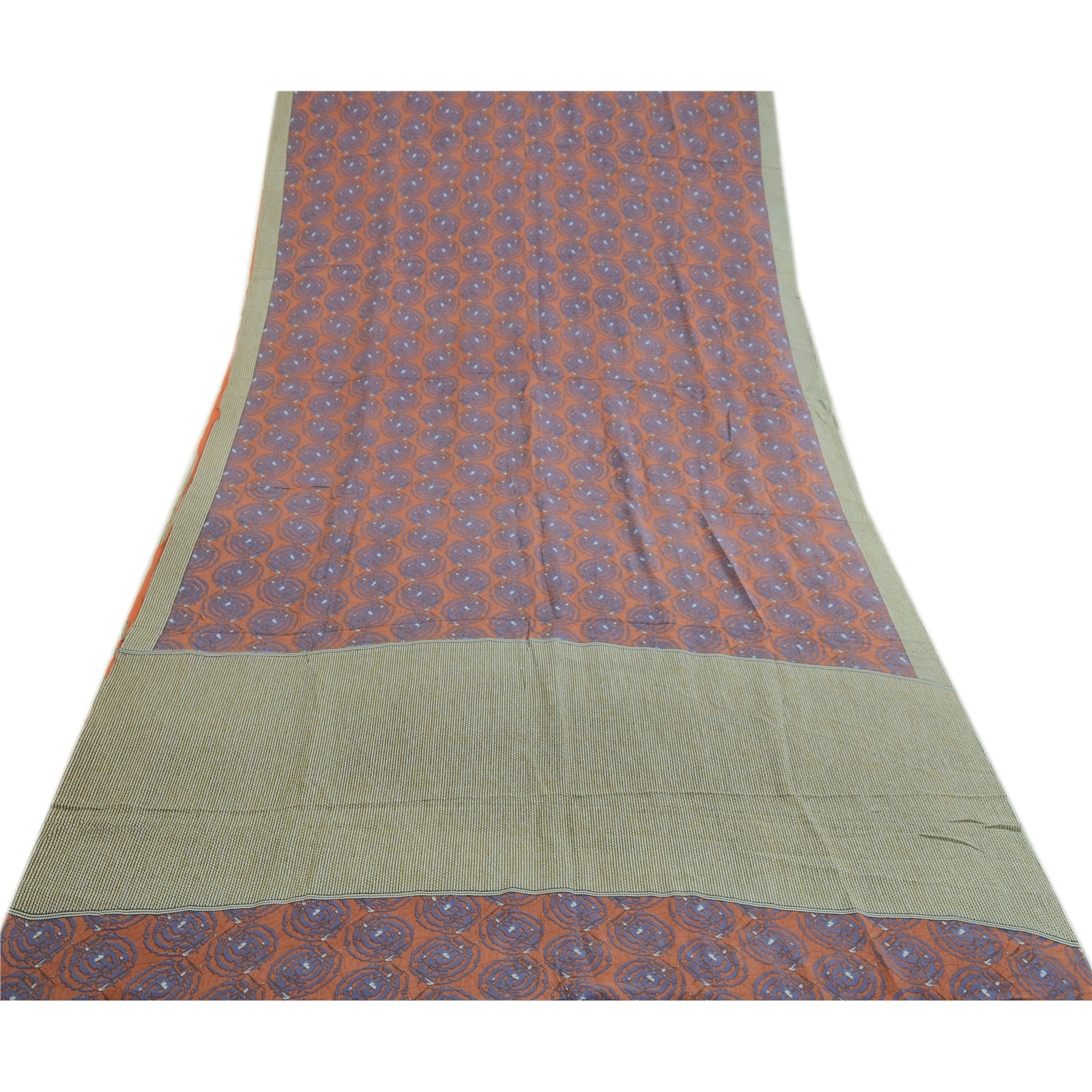 Sanskriti Vintage Sarees Brown Indian Pure Crepe Silk Printed Sari Craft Fabric, PRC-19225-Brown-Printed Floral Design-Pure Crepe Silk-8