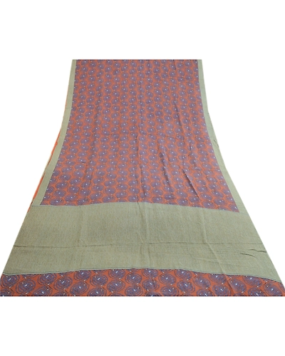 Sanskriti Vintage Sarees Brown Indian Pure Crepe Silk Printed Sari Craft Fabric, PRC-19225-Brown-Printed Floral Design-Pure Crepe Silk-8