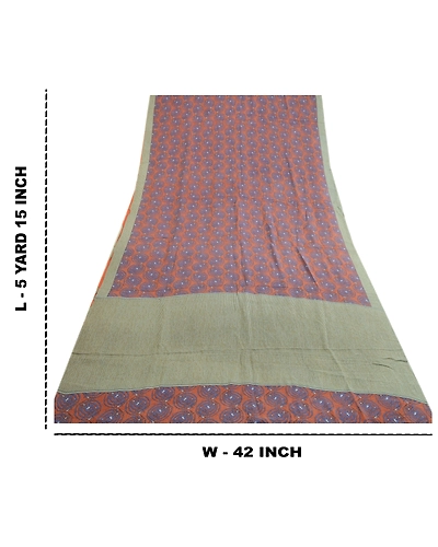 Sanskriti Vintage Sarees Brown Indian Pure Crepe Silk Printed Sari Craft Fabric, PRC-19225-Brown-Printed Floral Design-Pure Crepe Silk-9