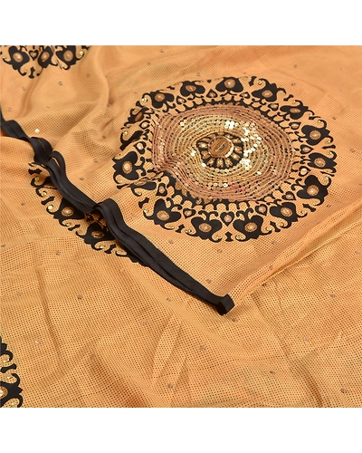 Sanskriti Vintage Sarees Beige Hand Beaded Pure Crepe Silk Printed Sari Fabric, PRC-19227-Beige-Printed Floral Design-Pure Crepe Silk-1