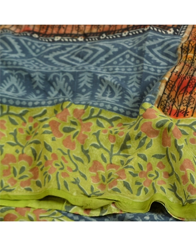 Sanskriti Vintage Sarees Green Pure Crepe Silk Printed Sari Soft Craft Fabric, PRC-19231-Green-Printed Floral Design-Pure Crepe Silk-6